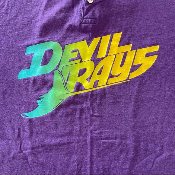 Tampa Bay Devil Rays 90s Baseball Shirt Quarter Button Up Jersey Purple, Size L - Picture 3 of 11